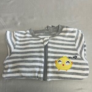 Tuffy - Gray and White Striped Baby Onesie with Chick Patch